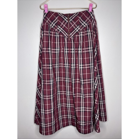 Anthropologie Maeve Drop Waist Taffeta Maxi Skirt Red Gingham US 6 - Picture 6 of 11